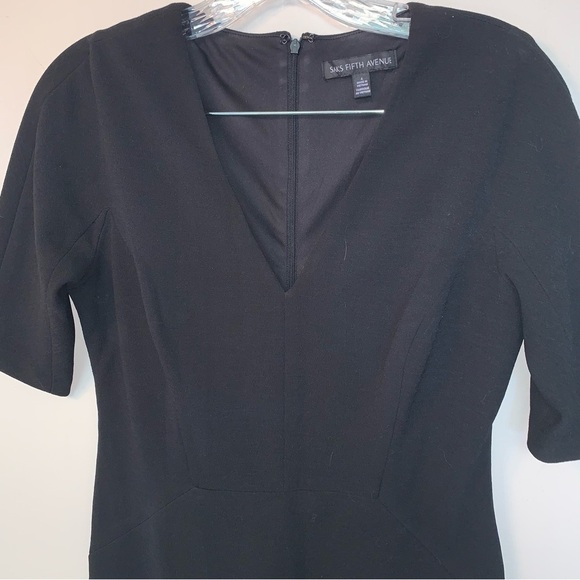 Saks Fifth Avenue Black Asymmetrical Faux Wrap Midi Dress 4 - Picture 4 of 7